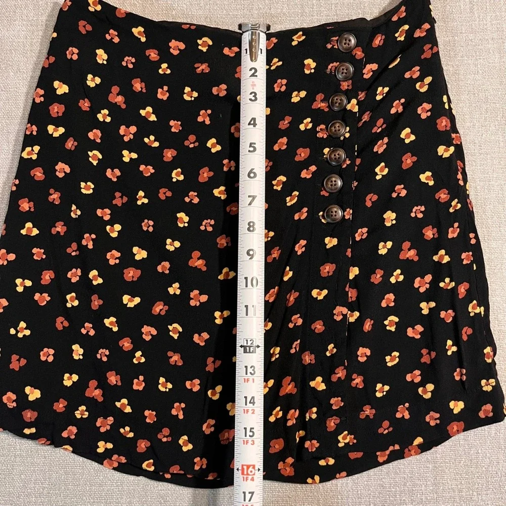 Madewell Black Floral Print‎ Button Front A-Line Mini Skirt Size 6